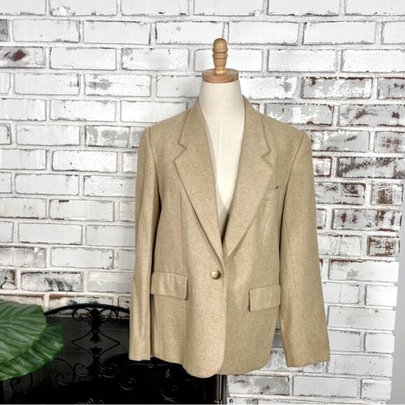 Vintage 80s Even Picone Wool Blend Tan Neutral Academia Blazer 10 - Picture 1 of 12